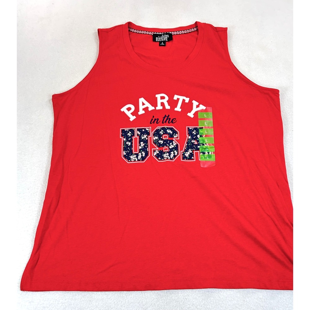 Feeling Festive Tank Top Women Large Red Party in the USA Patriotic 309820